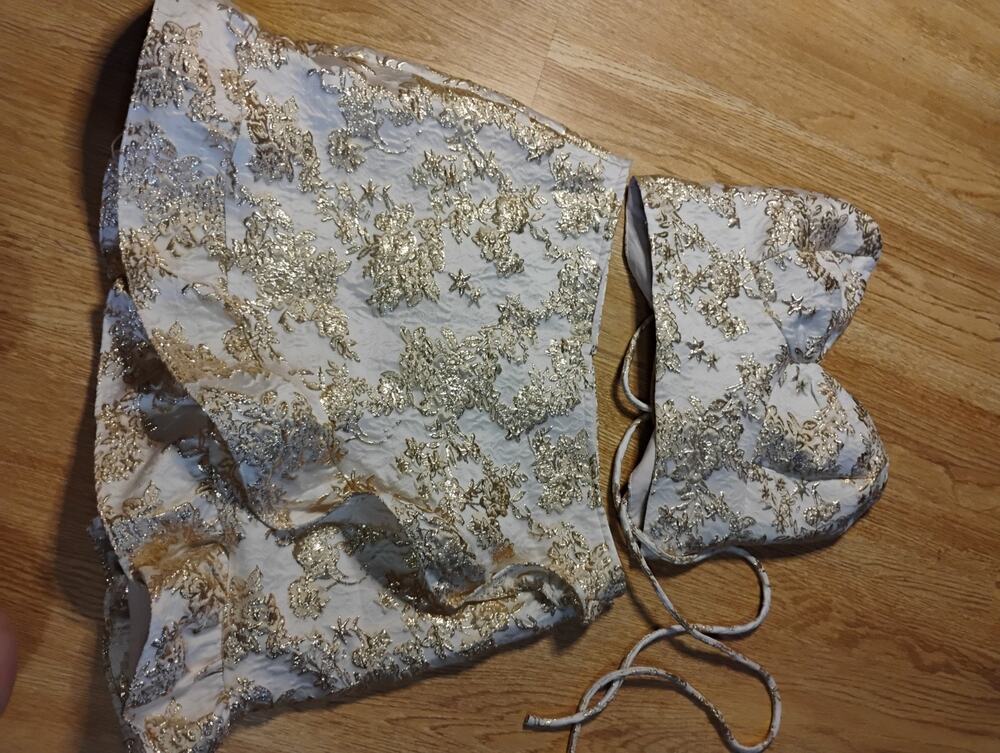 Lulus Ivory Gold Floral Fit & Flare Lace-Up Dress Size L